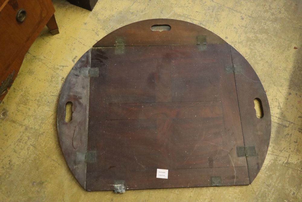 An early 19th century mahogany rectangular butlers tray, 83 x 45cm and an incomplete oval butlers tray